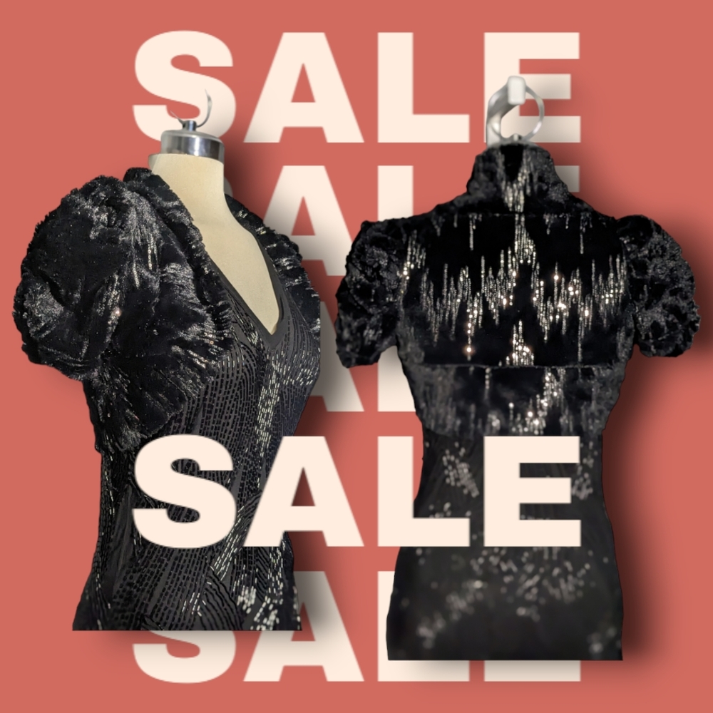 Seduction Black and Silver Sequins Short Cover Top Size S